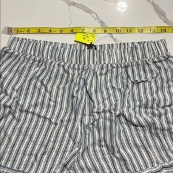 American Eagle Outfitters | Women's High Waist Ruffle Striped Blue White Shorts - Picture 11 of 13